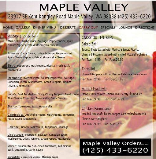 Menu at Gino's Bistro pizzeria, Maple Valley, SE Kent Kangley Rd