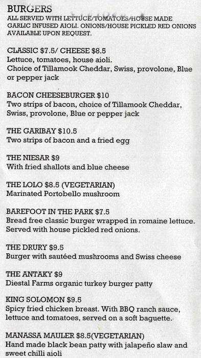 Park Burger Menu, Menu for Park Burger, Lower Hills, Oakland ...