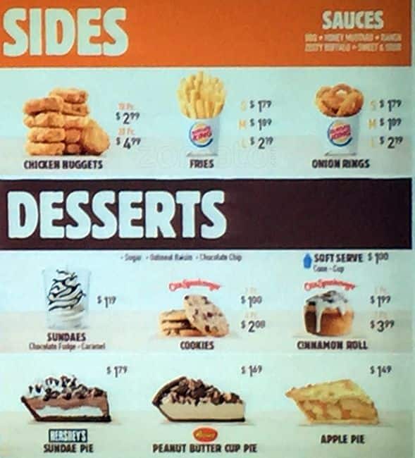 Menu at Burger King fast food, Texas City, Palmer Hwy