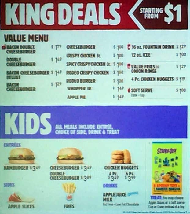 Burger King Menu, Menu for Burger King, The Heights, Houston
