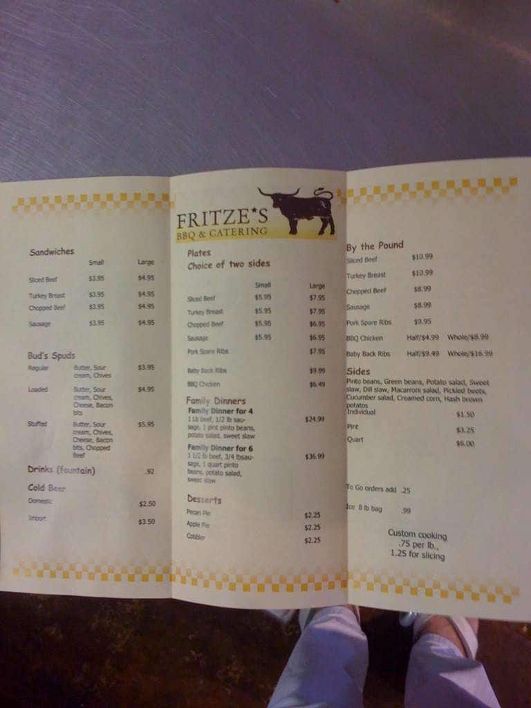 Menu at Fritze's BBQ & Catering, Boerne