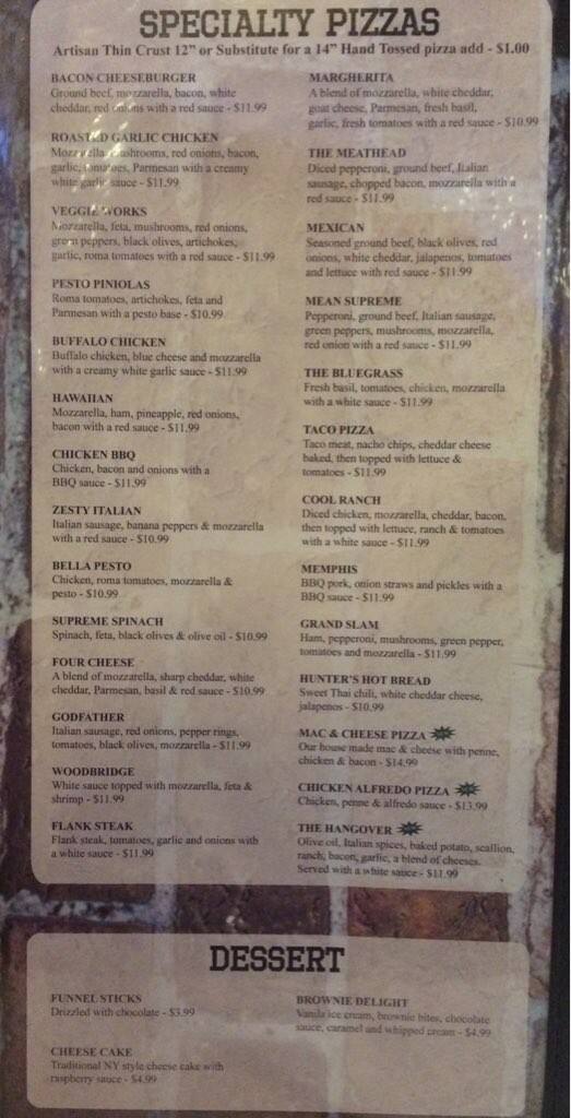 Menu at Hunter's Ale House pub & bar, Mount Pleasant