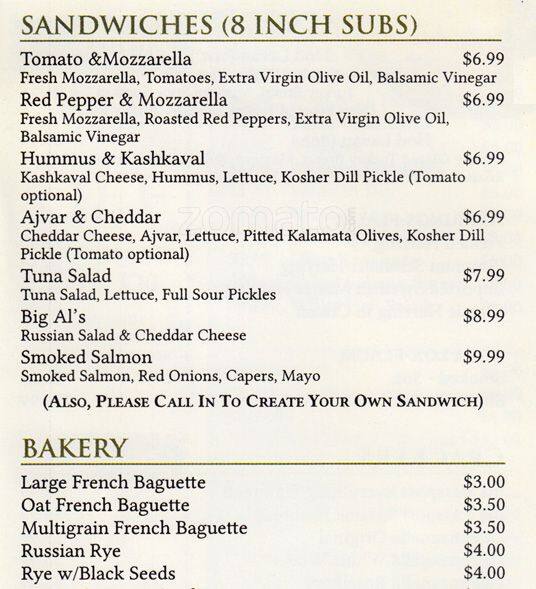 Menu at Pickles Olives Etc. cafe, New York City