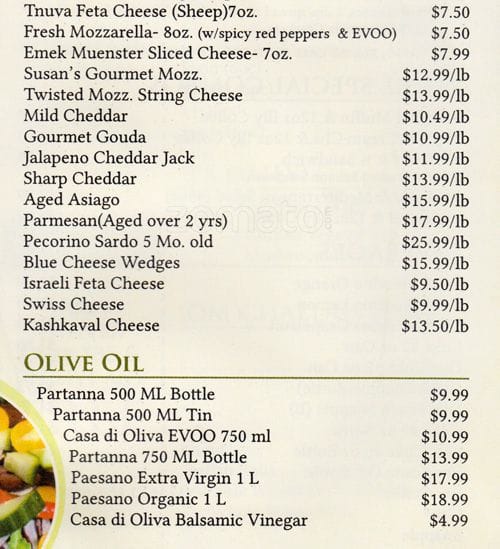 Menu at Pickles Olives Etc. cafe, New York City