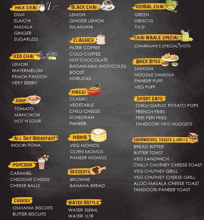 Menu of Chai Waale, Sowcarpet, Chennai