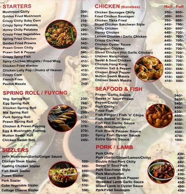 Menu of The Chinese Chowk, Chanakyapuri, New Delhi