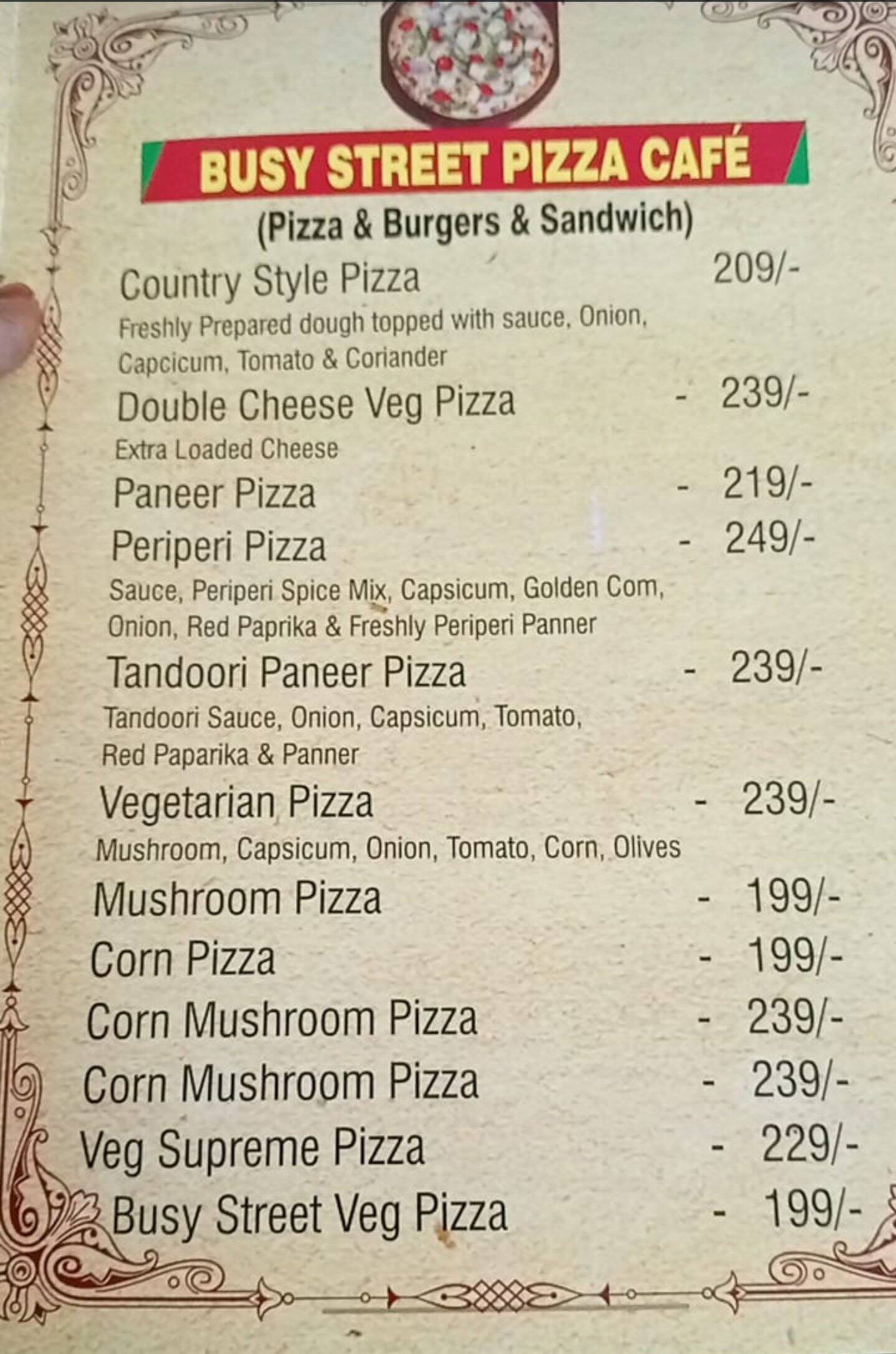 Menu of Busy Street Pizza Cafe, Kothapet, Hyderabad