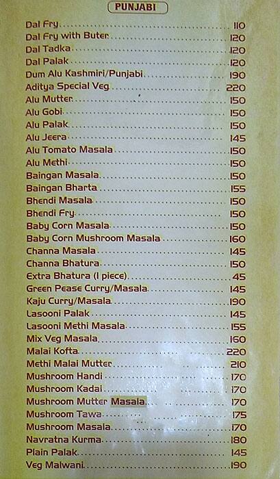 Aditya Pure Veg menu