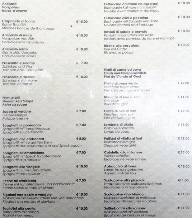 Carta del restaurante Trattoria Da Mario, Roma, Via Silvio Spaventa