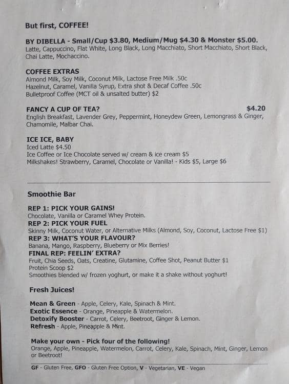 Menu at Pump Cafe, Mooroolbark