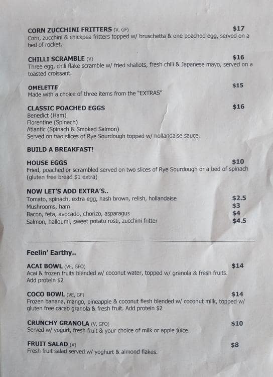 Menu at Pump Cafe, Mooroolbark
