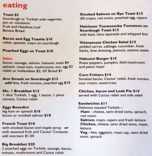 Cactus Espresso Bar Menu, Menu for Cactus Espresso Bar, Ipswich