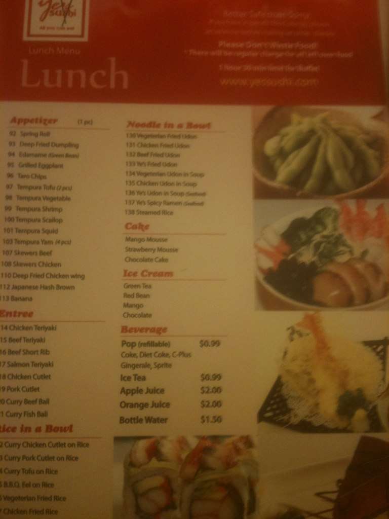 Ye's Sushi Japanese Restaurant Menu Urbanspoon/Zomato