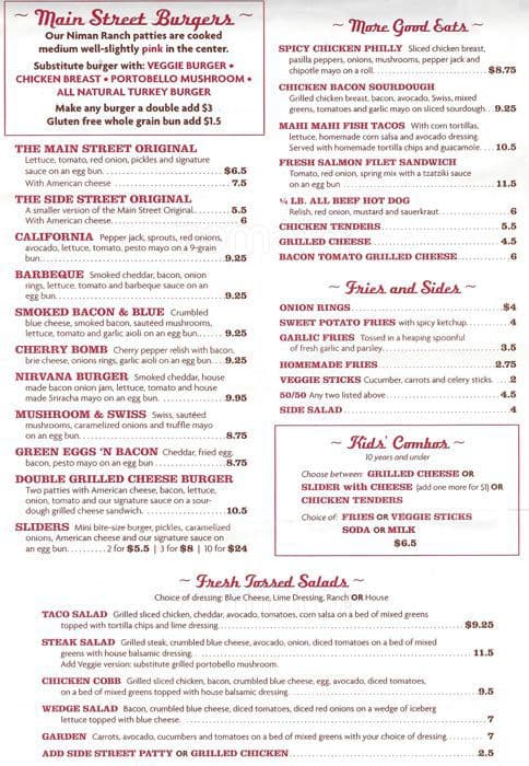 Main Street Burgers Menu, Menu for Main Street Burgers, Willow Glen ...