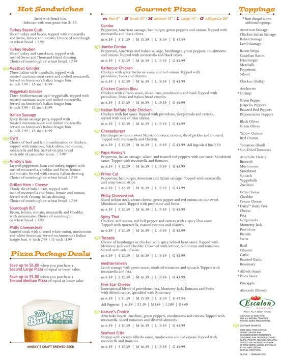 Minsky's Pizza Menu, Menu for Minsky's Pizza, Olathe, Kansas City, Kansas Urbanspoon/Zomato