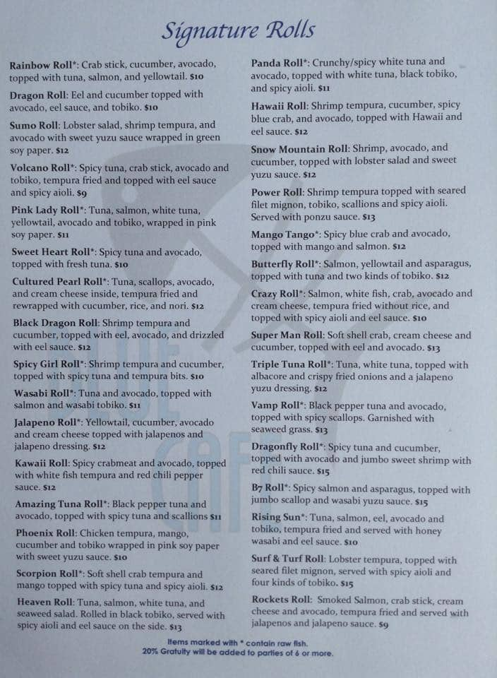 Blue Cafe Bar Sushi Menu Menu For Blue Cafe Bar Sushi Newport News Hampton Roads