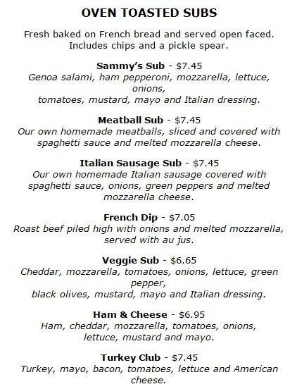 Menu at Sammy's Pizza & Restaurant, Cloquet, 305 Sunnyside Dr