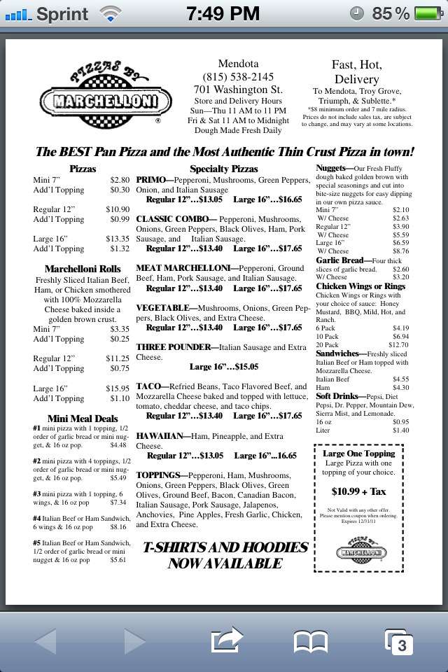 Marchelloni menu