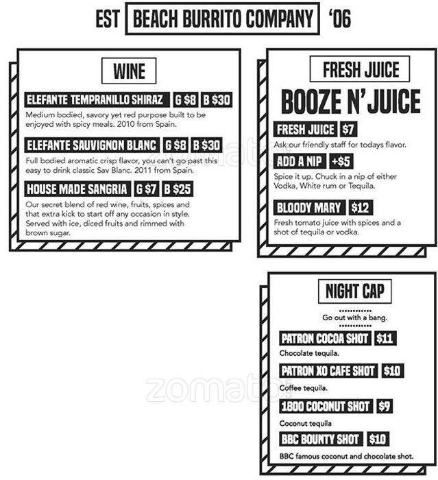 Beach Burrito Menu, Menu for Beach Burrito, Coolangatta, Gold Coast