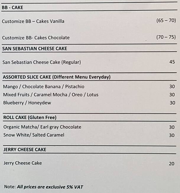 Menu at Cake Bloom cafe, Dubai, Umm Suqeim 1