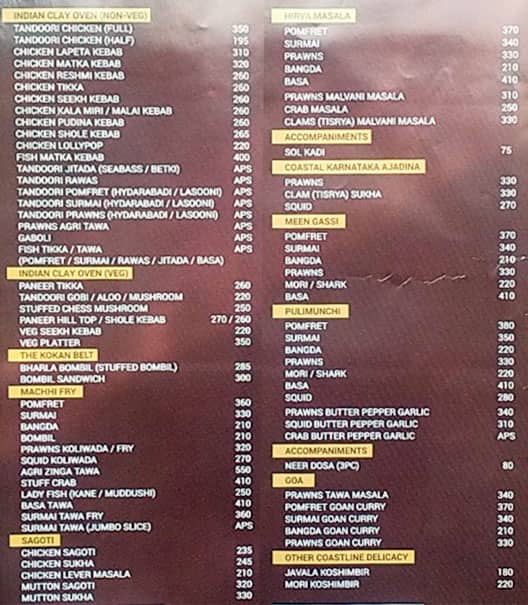 Jai Hind Lunch Home, Lower Parel menu