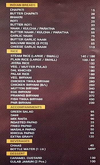 Jai Hind Lunch Home, Lower Parel menu