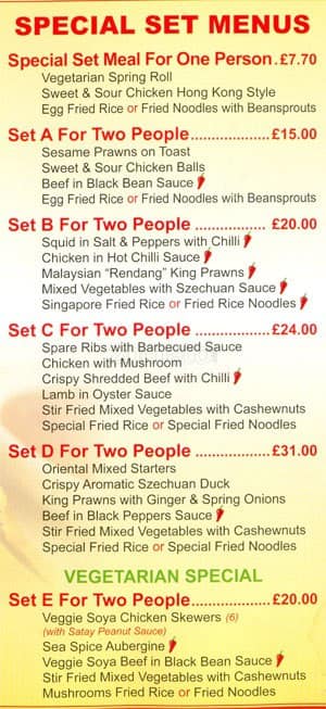 Oriental Express menu