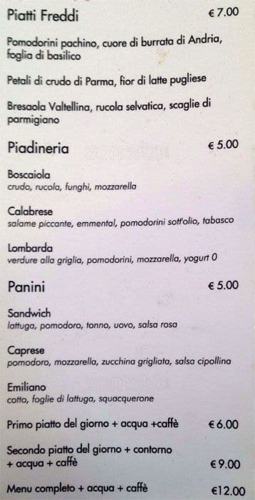 Menu di M'ama Milano 