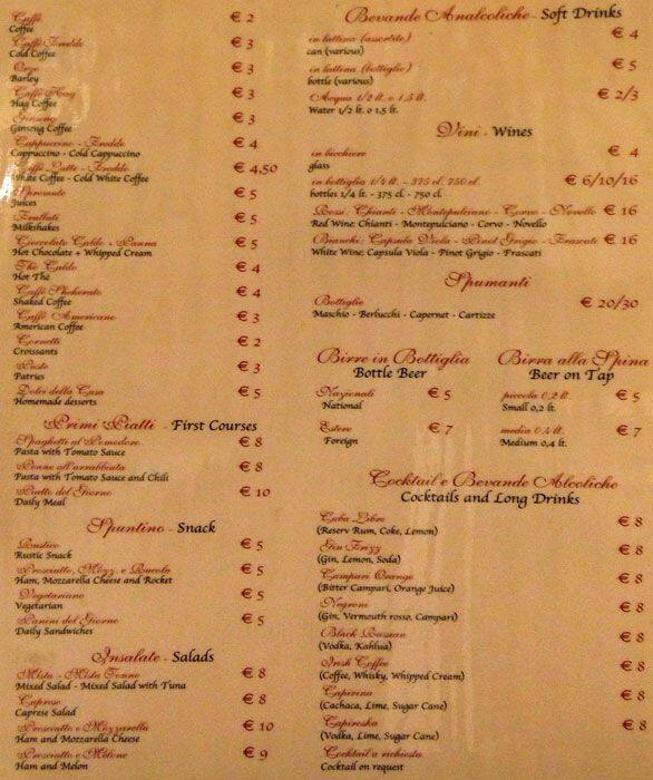 Menu di Bar Della Vite 