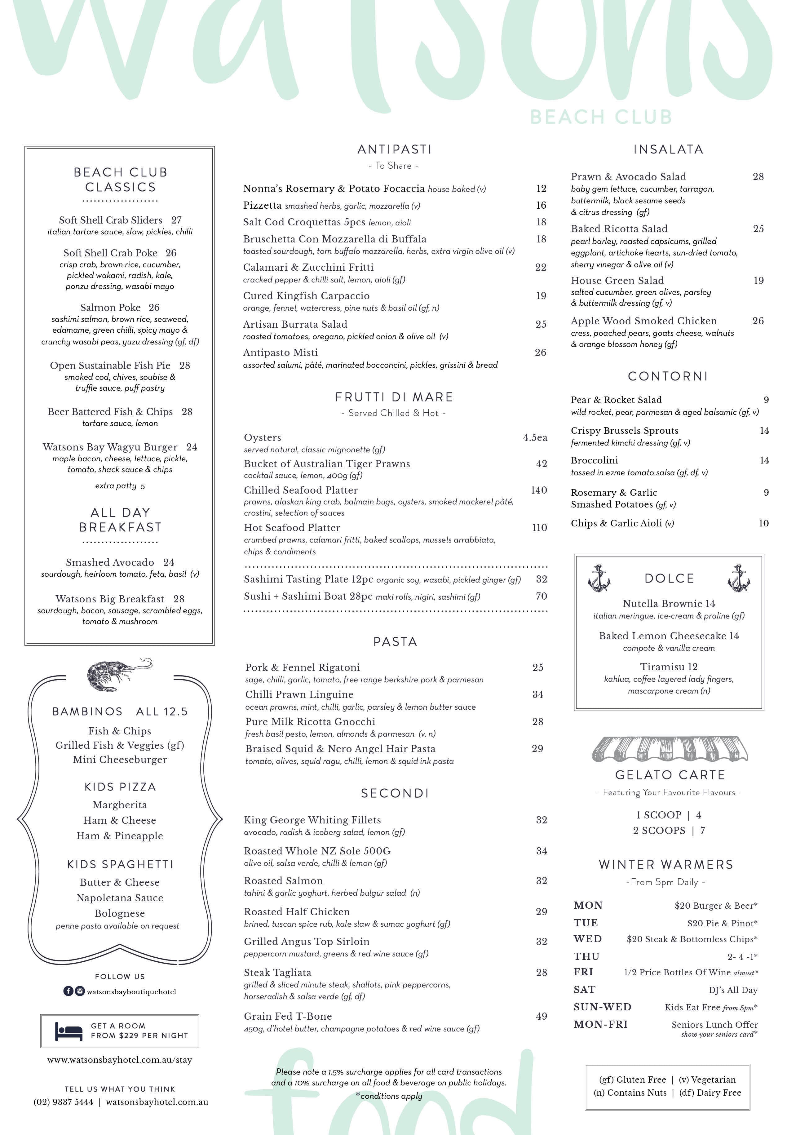 Watsons Bay Boutique Hotel Menu Urbanspoon/Zomato
