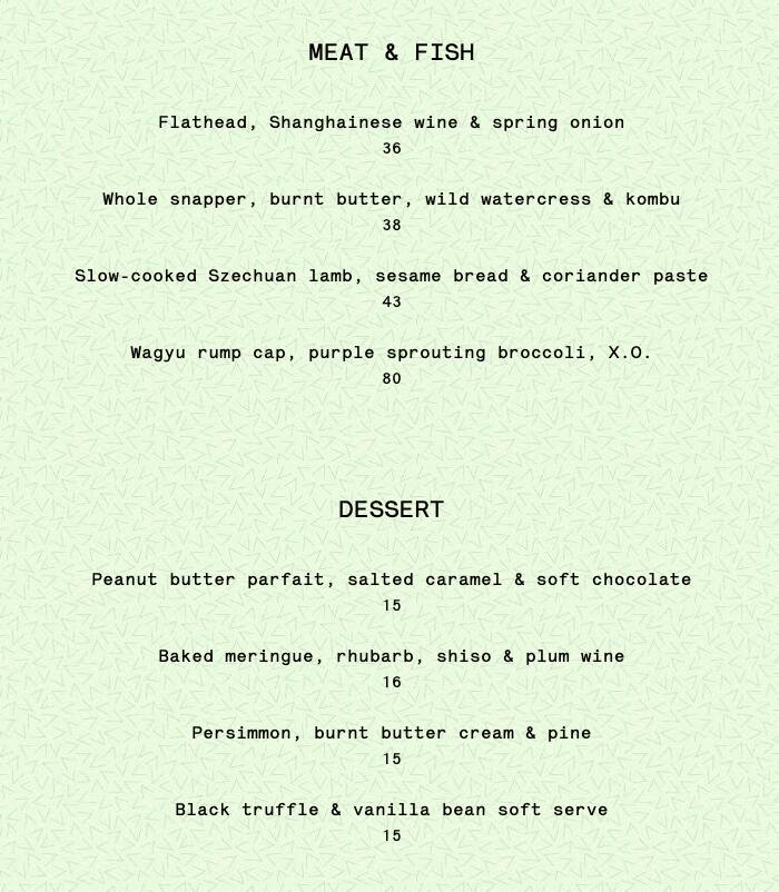 Menu at Supernormal restaurant, Melbourne