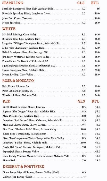 The Duck Inn Menu, Menu for The Duck Inn, Blackwood, Adelaide ...