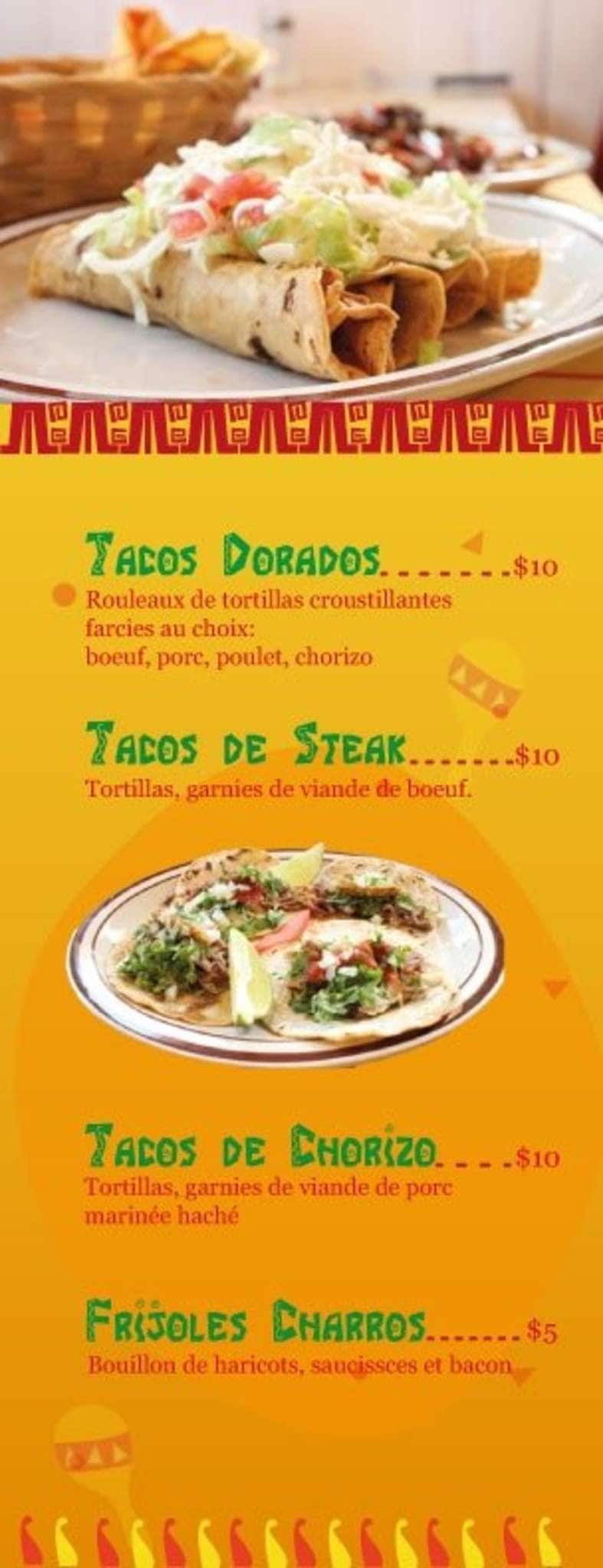 Menu at El Comal restaurant, Montreal