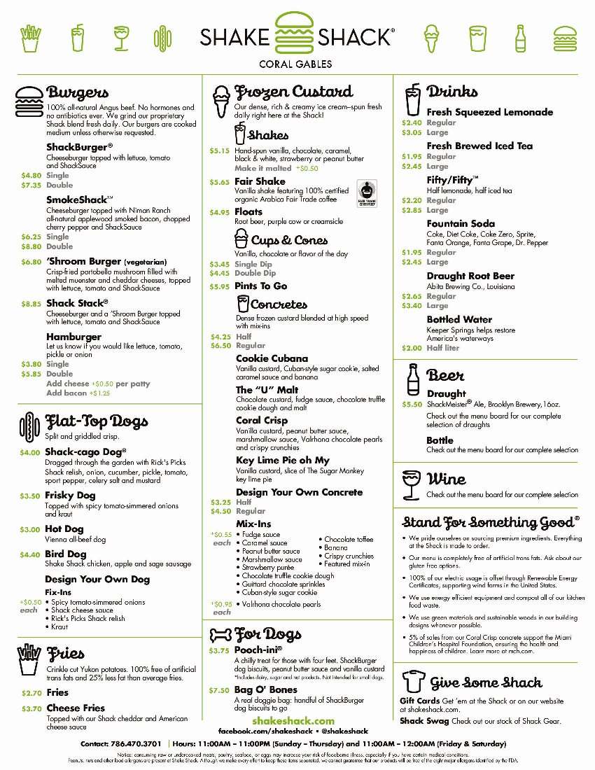Shake Shack Menu Menu For Shake Shack South Miami Miami