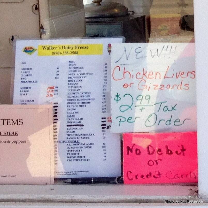 Menu at Walker's Dairy Freeze restaurant, Marked Tree