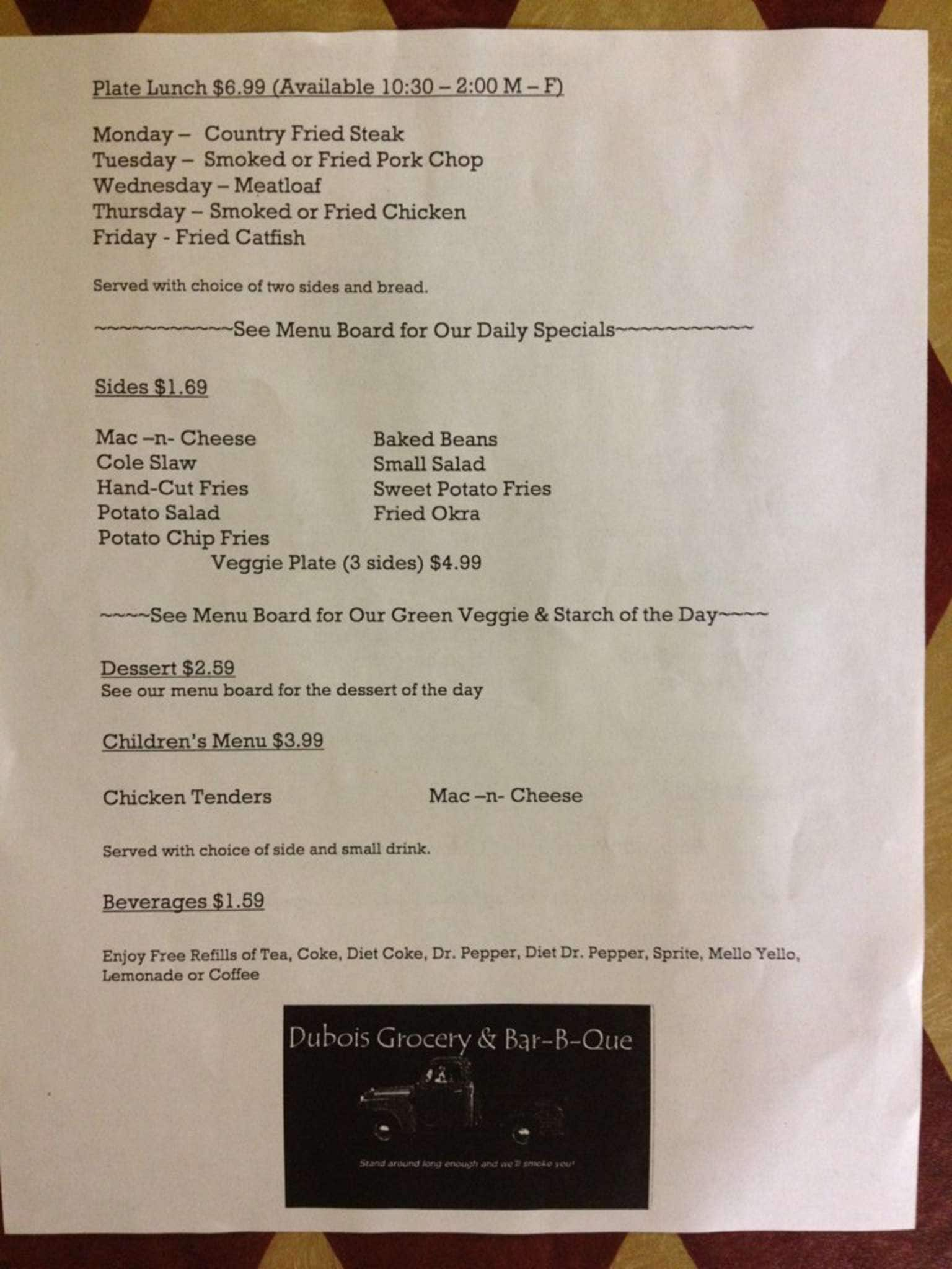 Dubois Grocery Cafe Menu, Menu for Dubois Grocery Cafe, Flowood ...