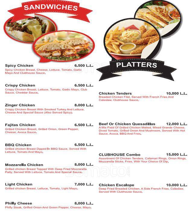 Clubhouse menu