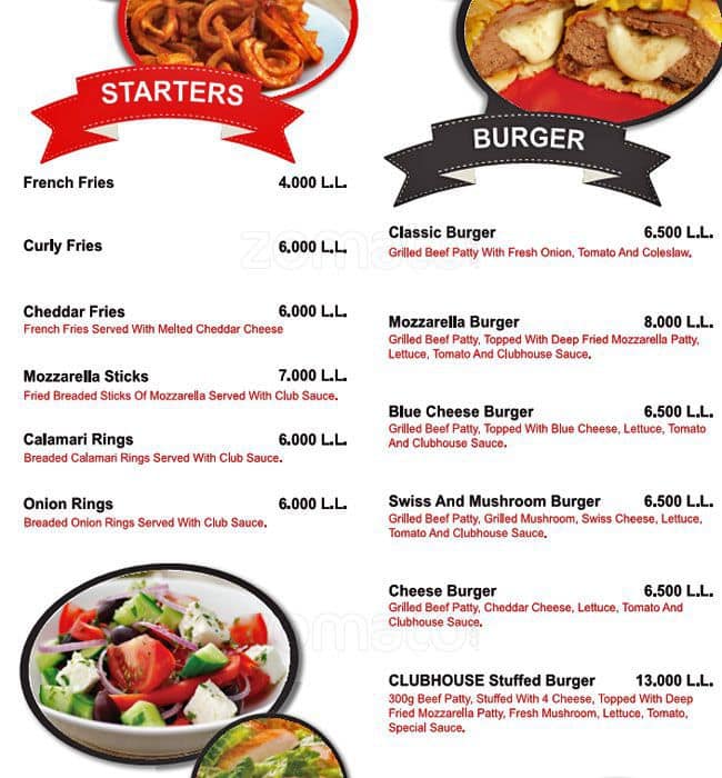 Clubhouse menu