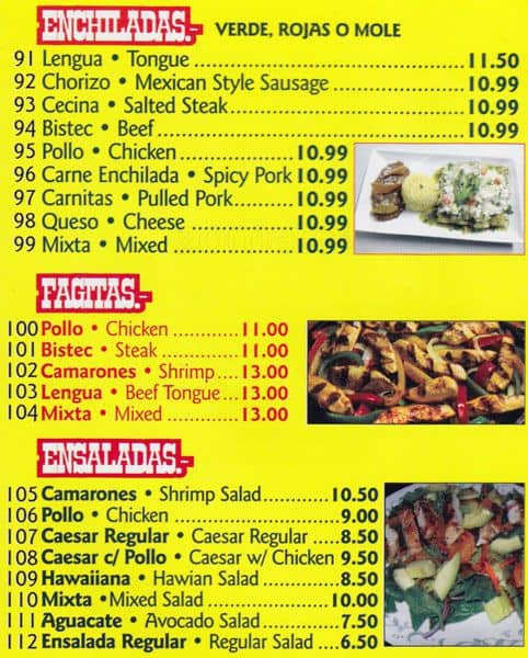 Menu at Tradiciones El Tejano, New York City, 93-10 Corona Avenue