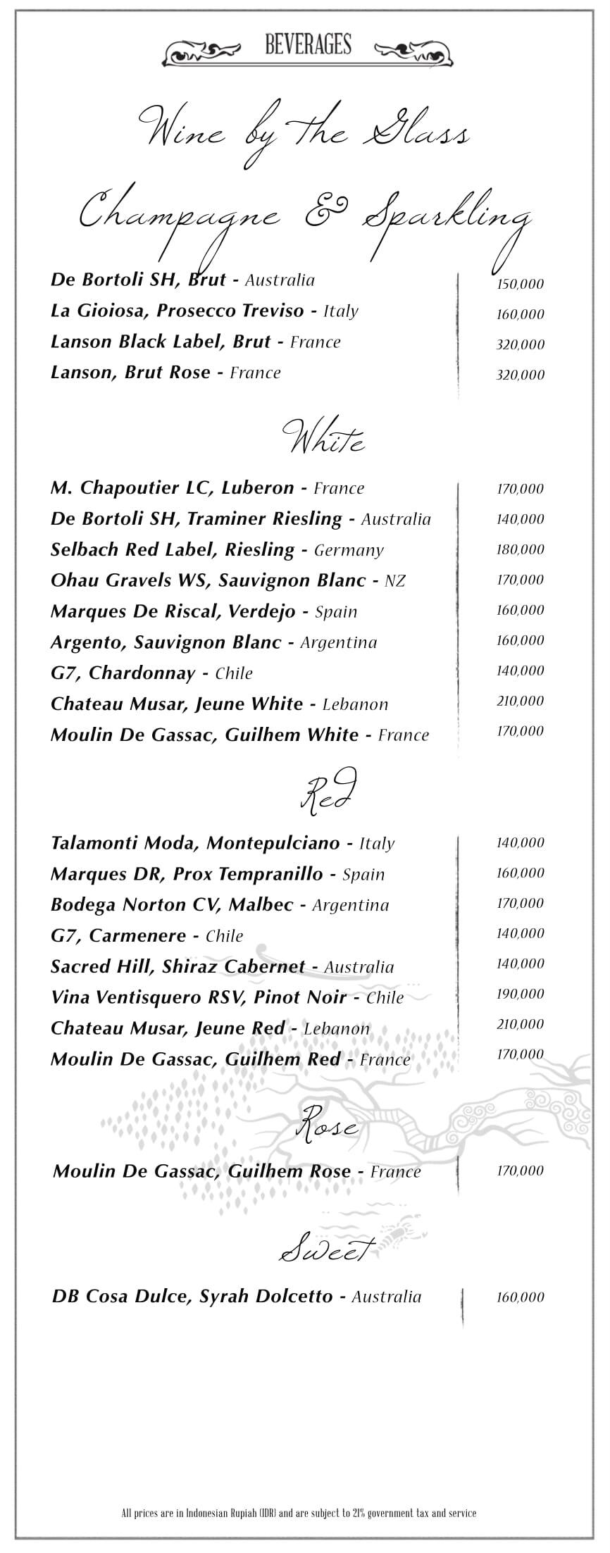 Menu at The Writers Bar, Jakarta