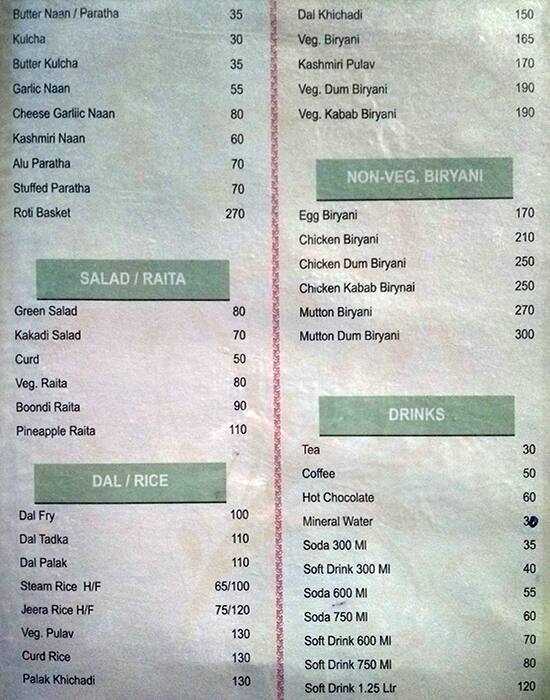 Roshal Garden & Restaurant menu