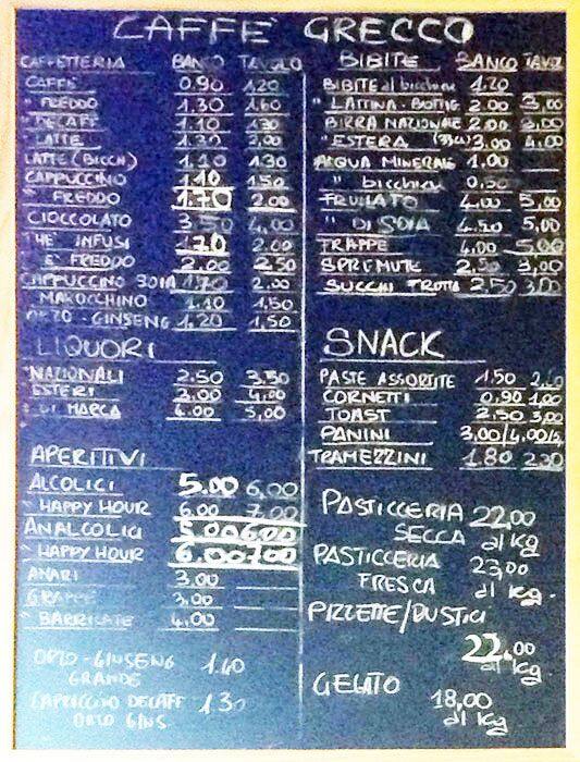 Menu di Caffe Grecco 