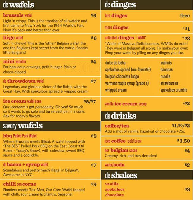 Wafels & Dinges Menu, Menu for Wafels & Dinges, Financial District, New