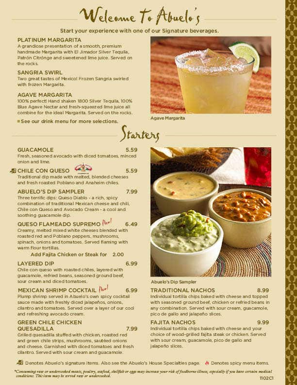 Abuelo's Mexican Food Embassy Menu - Urbanspoon/Zomato