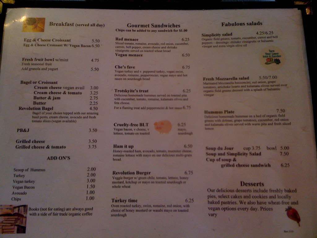 Revolutionary Grounds Menu, Menu for Revolutionary Grounds, Fourth