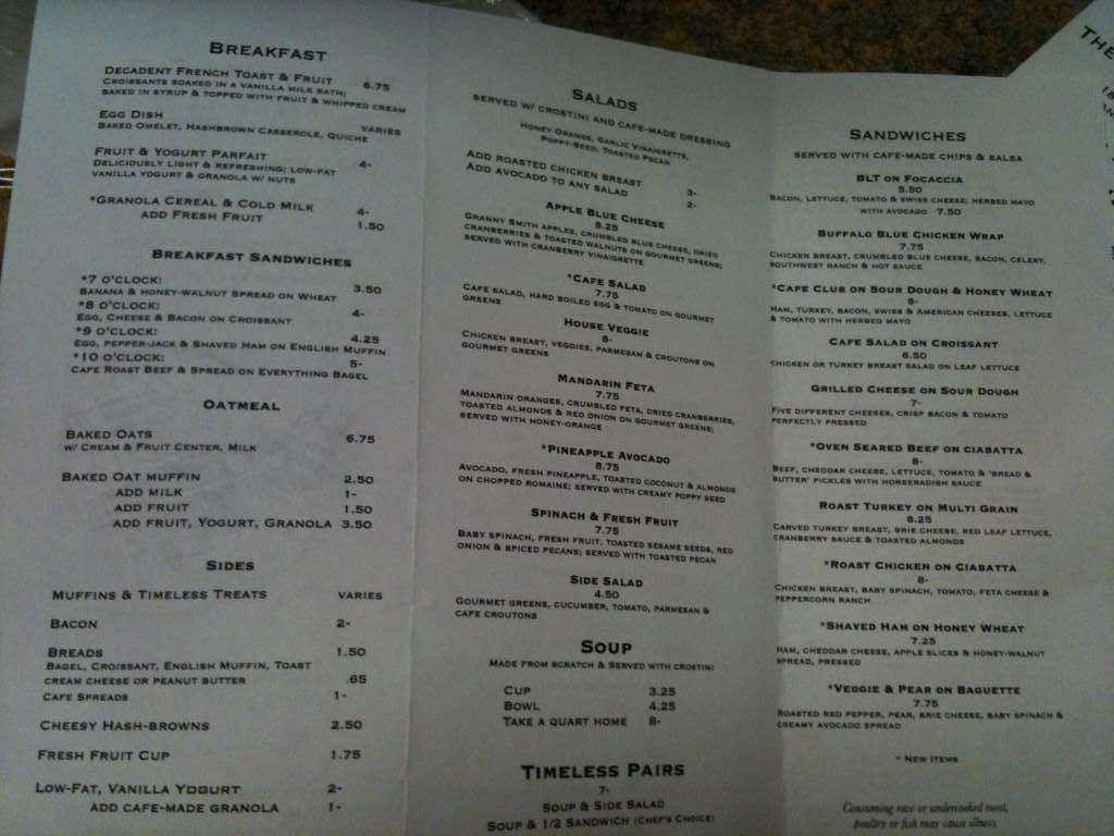 Menu at Timeless Cafe, Lebanon