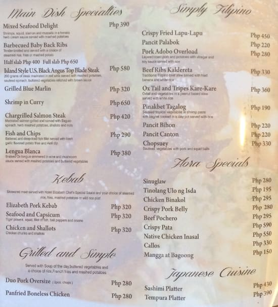 Menu at Flora Cafe - Hotel Elizabeth, Cebu City