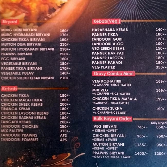 Real Biryani menu