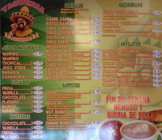 Taqueria El Gordo Menu, Menu for Taqueria El Gordo, Richmond, Richmond ...