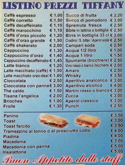 Menu di Tiffany Pizz. 